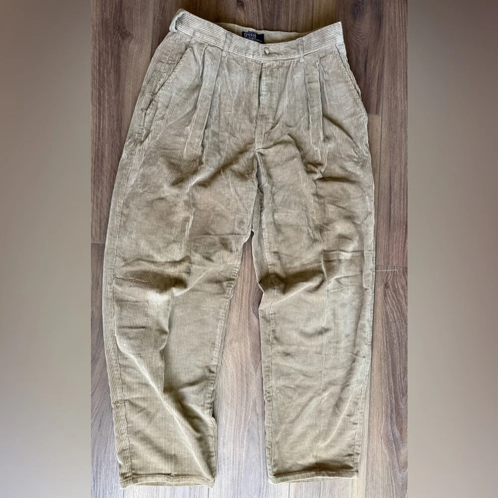 Vintage Polo Ralph Lauren 31x30 Khaki Corduroy Pleated Made In USA